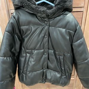 Black leather bomber jacket